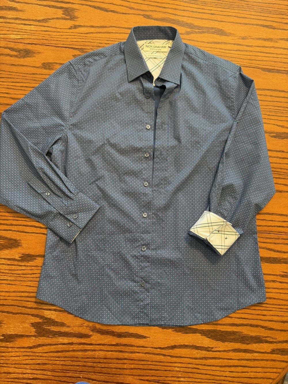 Nick Graham Shirt Mens M Flip Cuff Floral Print Button Up Stretch Modern Fit